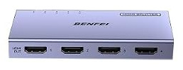 BENFEI HDMI-splitter 1 in 4 ut 4K@60Hz HDMI 2.0 1x4 | Med HDR, HDCP 2.2, 18Gbps, USB-C-strömförsörjd, aluminiumhölje, speglar PS5, Xbox och Fire TV Stick.