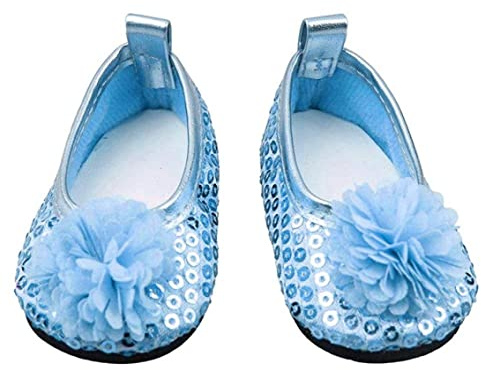 Elyebxj 1 par blå glitter dockskor, blommor klänningssko för 45 cm flickdocka, babydockor tillbehör