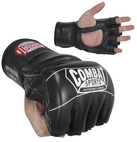 Combat Sports Pro Style MMA Grappling Gloves - 5oz Open Palm Synthetic Leather Fighting Gloves for Mixed Martial Arts, Sparring & Heavy Bag Training, Black, Youth Medium
