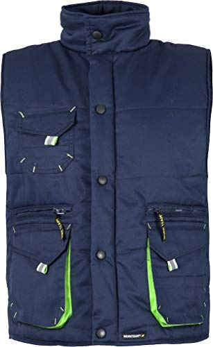 Work Team Chaleco Linea 6 Acolchado Multibolsillos con Detalles Combinados. Hombre Marino+Verde Flúor M