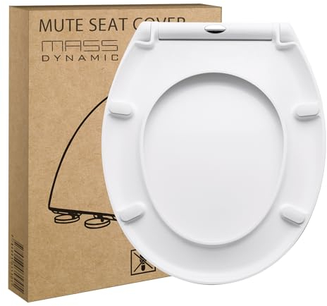 Mass Dynamic Soft Close Toilet Seat – White Plastic Loo Seat with Quick Release, Top Fix Adjustable Hinges, Standard Oval Toilet Seat (450mm x 370mm)