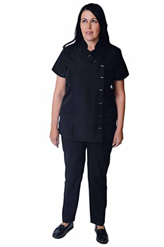 Black Beauty Tunic Spa Salon Beautician Tunic Nail Massage Therapist Black Uniform, Size 16