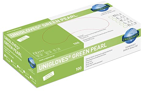 ASKON Nitrilhandschuhe grün - Unigloves Green Pearl - puderfrei - Einweghandschuhe - Medizin- und Lebensmittelzulassung - Einmalhandschuhe (S (6-7))