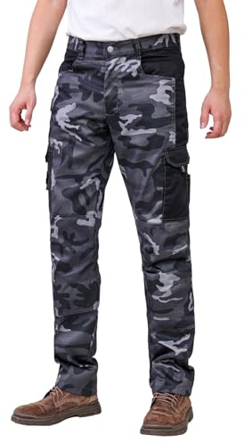WORK IDEA Pantalon de Travail Homme Camouflage Cargo - Survêtement Résistant avec Poches Renforcées aux Genoux Randonnée et Jardinage