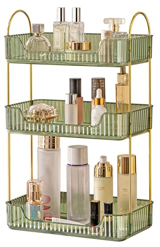 Organizador de Maquillaje, Organizador de Cosméticos, Organizador Perfume, Organizador de Bandeja de Cosméticos (3 Capas, Verde)