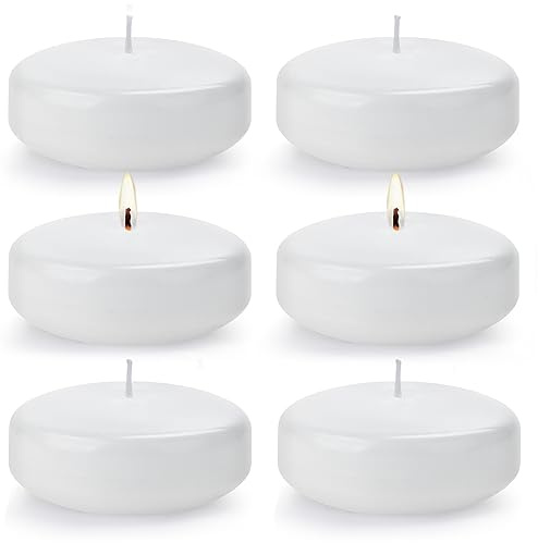 White Floating Candles for Centerpieces 3 inch, Round Burning Tea Light Candles Unscented Smokeless Paraffin Wax Dripless, for Valentine's Day, Wedding, Party, Home Decor, Pool (12 Pack)