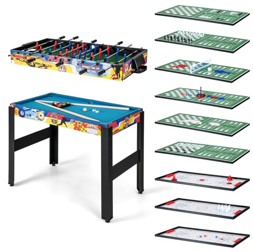 COSTWAY 12 in 1 Spieltisch, Tischspiel mit Tischfußball, Airhockey, Billard, Tischtennis, Schach, Bowling, Shuffleboard, Kombi-Tisch Aktivitätstisch für Zuhause, Büro, Bar