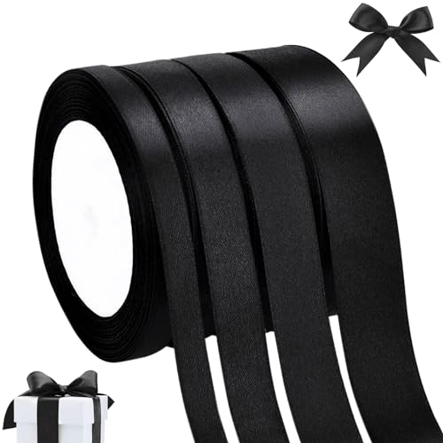 qingmeng Satinband Schwarz, 88m Geschenkband Schwarz Breit, 6/10/15/20 mm Schleifenband Stoff, Geschenk Band Geschenkbänder für Taufe Geburtstag Deko Geschenkverpackung