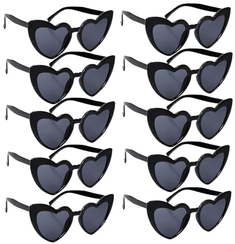 wodehahagou 10 Pcs Black Heart Shaped Sunglasses - Vintage Fashion Retro Eyeglasses for Women & Girls - Party & Outdoor