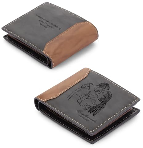 Glimmerday Herren Geldbörse Brieftasche, Personalisiert mit Foto und Namensgravur Leder Kartenhalter, Vaters Geldbörse, Geschenk für Männer, Valentinstagsgeschenk