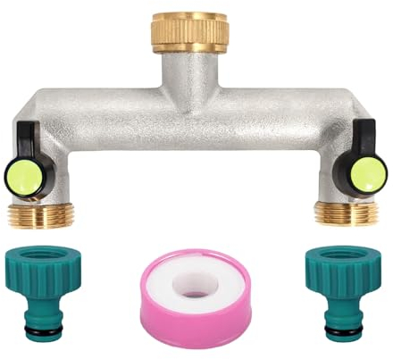 CHENYU Distributeur 2 Voies Robinet 3/4 Alliage de Zinc Robinet Double Avec 2 Connecteurs Vert Foncé et 1 Bande D'étanchéIté Robinet de Jardin Double Sortie Convient Verrouillable Réglable