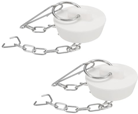 QUARKZMAN 2pz Tappi Vasca, Tappi Vasca Gomma 31-34mm Tappo per Scarico Lavello Cucina, Tappo per Scarico Bagno con Anello Trazione e Catena Acciaio Inox, Bianco