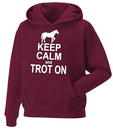 Snapit Keep Calm and Trot On Hoodie Horse Riding Equestrian Men's Hoodie for Kids/Women, Printed Pullover Hooded Top Horse Rider Jumper Show Pony Dressage Compete Stables Gift for Horse Lovers Wine