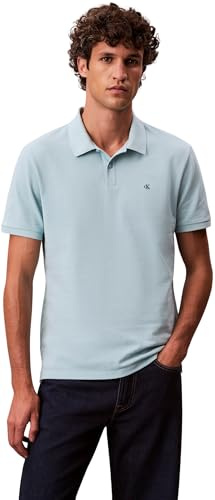 Calvin Klein Uomo Maglietta Polo Maniche Corte Monogram Pique in Cotone, Blu (Stratosphere), XL
