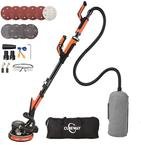 CUBEWAY Electric Drywall Sander with Vacuum Dust Collection, 780W Powerful 7-Speed Popcorn Ceiling Removal Tool with LED Light for Dust-Free Sanding on Walls, Ceilings, Floors