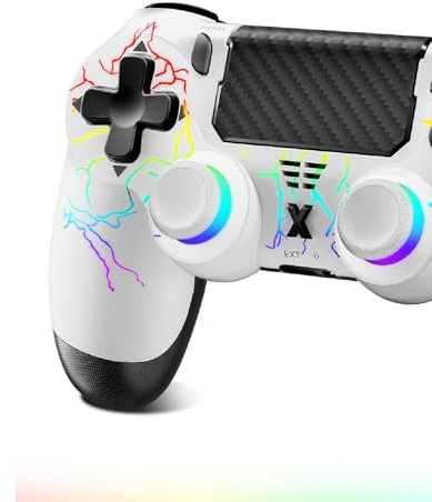 Glitfix Controller Wireless per PS4, Controller di gioco compatibile con PS4/Pro/Slim/PC, Gamepad Joystick per PS4 con RGB a 7 colori/Pulsante Turbo/Doppia Vibrazione/6 Assi Giroscopio/Touch Panel