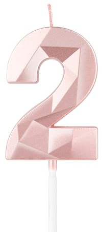 mciskin Rose Gold 2nd Birthday Candles,2nd Birthday Decorations for Girl,3D Number 2 Candle for Cake,Rose Gold Cake Topper for Her Him Party Decorations Wedding Supplies