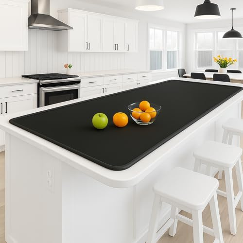 Silicone Mat 35.4x23.6 Silicone Mats for Kitchen Counter Heat Resistant Mats for Countertop, Countertop Protector Mat, Edge Heightening Nonstick Waterproof Multipurpose Table Mat (Black)