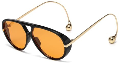 Long Keeper Gafas De Sol Hombre Mujer Retro Gafas De Sol Piloto Moda Gafas de Gran TamañO ProteccióN UV400 (Negro Naranja)