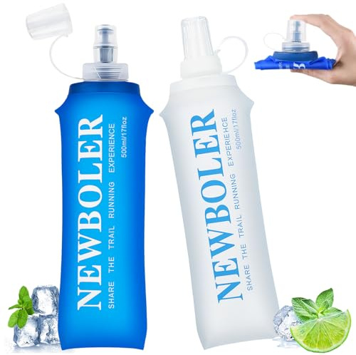 Druuzyl 500ml Flasque à Eau Pliable Set de 2, Flasque à Eau Pliable TPU Soft Flask, Flasque Running, Soft Flask, Flasque de Sport Sans BPA pour Randonnée, Camping, Fitness, Escalade