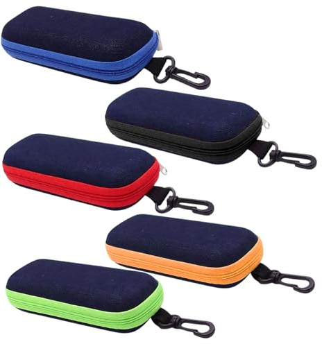 SHUOHONG 5 Pièces Étuis à Lunettes Rigide en Tissu Denim, Etui Lunettes Rigide Portable Personnalisé, Boite a Lunette de Voyage avec Fermeture Éclair, Etui Lunettes Soleil Anti-Chute