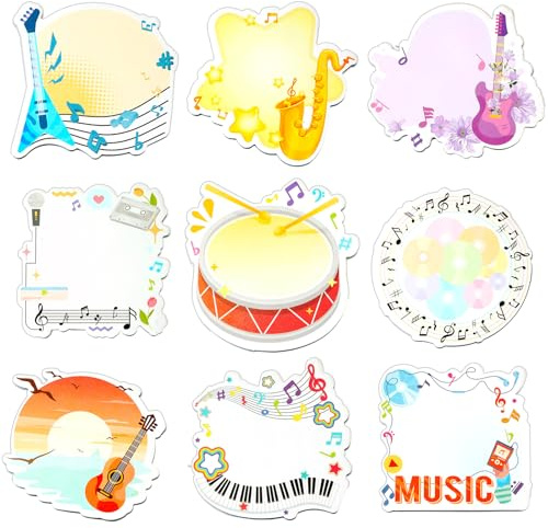 MWOOT 9 Pcs Music Themed Sticky Notes, Musical Notes Instruments Self-Adhesive Writing Notepads, Music Lovers Gifts Memopads Essentials for School Office Records Checklist Supplies Stationary