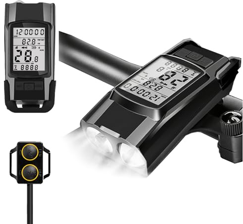 AlpinexFit 3-in-1 Multifunctional Wireless Cycling Computer, 800lm Bike Lights with Horn,Bicycle Speedometer Odometer MPH KM/H with Waterproof