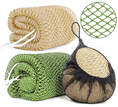 2 Pack African Net Sponge Exfoliating Body Scrubber Bath Sponge for Daily Use (Champange+Olive Green)