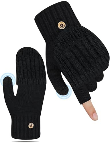 Kiiwah Mitaine Femme, Gants sans Doigts Convertibles avec Rabat, Gants et Moufles Homme Hiver Chaude, Tricotées Mitaine Moufle pour Ski Vélo Conduite Sport Outdoor