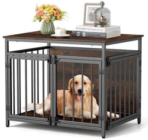 GOPLUS Jaula para Perros, Caseta para Perros Pequeños y Medianos con 3 Puertas con Cerradura, Casa Robusta para Perros con Estructura Metálica, Mesa Ayudante Metálica para Mascotas, 80 x 60 x 64 cm