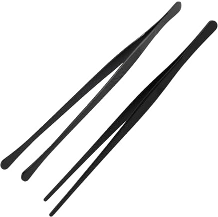 2PCS Pinces de Cuisine en Inox Alimentaire 25 cm, Une Pince Pointe Droite et Une Pince Pointe Ronde, Précision pour Barbecue, Pâtisserie, Décoration et Manipulation Délicate des Aliments