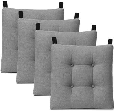 MERCURY TEXTIL- Pack de 4 Cojines para Silla 40x40x8cm (Pack 4, Gris)