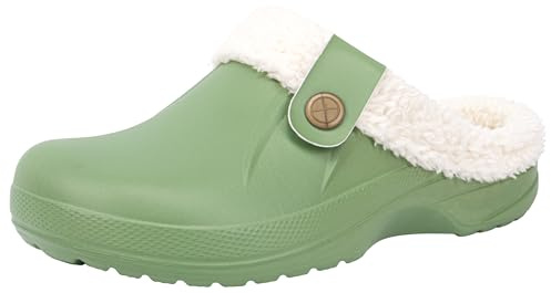ChayChax Donna Uomo Invernali Zoccoli Sabot Imbottiti Calde Morbide Pantofole Casa Esterno in Comode Peluche Inverno Impermeabile Scarpe da Giardino, Verde, 35/36 EU