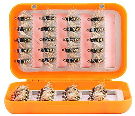Pesca Mosche Artificiali Esche Set per Trota, 40Pcs Esche da Pesca a Mosca con Scatola, Realistiche Mosche di Pesca a Mosca Trota Mosche Kit per Acqua Dolce Pesca in Mare (Oro)