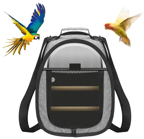Akinerri Birds Travel Carrier, Small Bird Travel Bag, Transparent Breathable Travel Cage Bird Parrot Carrier, Include Perch and Bottom Tray
