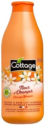 Cottage Gel Douche & Bain Lait Hydratant 97% d'Ingrédients d'Origine Naturelle, 750ml -Fabriqué en France - Fleur d'Oranger