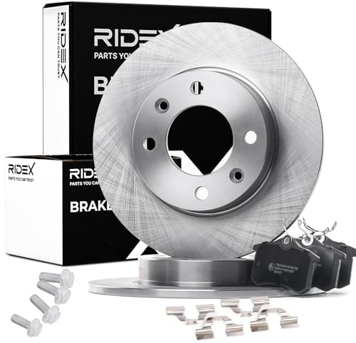 RIDEX 3405B1090 Juego para eje Kit de discos de freno y pastillas Trasero con accesorios sin tornillos Compatible con PEUGEOT 307 3A/C