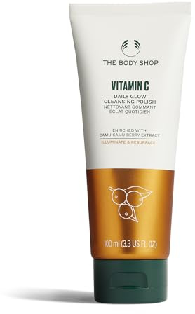 The Body Shop Vitamin C Daily Glow Cleansing Polish (1x 100ml), Exfoliating Face Wash for Dry Skin, Radiance-Boosting Facial Cleanser with Jojoba Beads, Skin Cleanser, Vegan Skincare