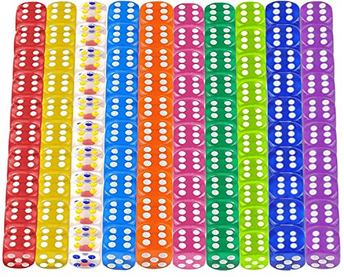 LETTERASHQP 100 Stück Bunte Würfel Dice 12mm Würfelset Transparent Spielwürfel Kleine Würfel Bunt Würfel Set Mini Würfelbunt Würfelspiele Tischspiele