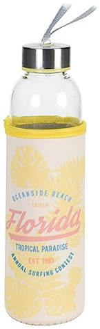 hibuy Gourde Florida - 400 ml - Anti-fuite et convient aux boissons gazeuses - Verre transparent avec housse en néoprène