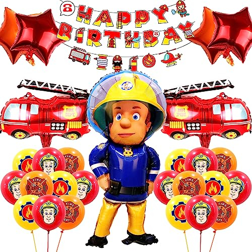 26PCS Feuerwehrmann sam luftballon, Feuerwehr luftballons, Feuerwehrmann sam geburtstagsdeko, Feuerwehrmann Sam Party Supplies, Feuerwehrmann Geburtstag Dekoration