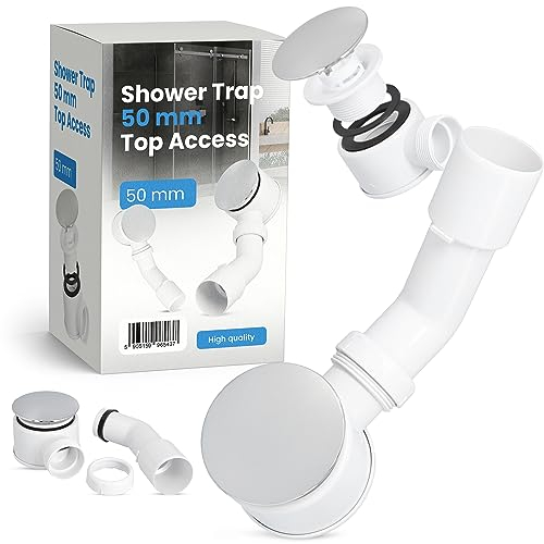 Siphon de douche bas - 50 mm - Siphon de siphon nettoyé par le haut - Kit de vidange de receveur de douche - Couvercle chromé - Siphon de sol - Systèmes d'égouts