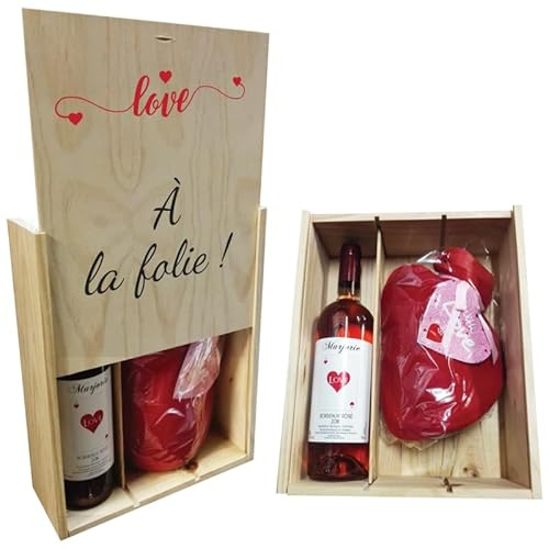 Coffret degustation vin Rosé Mabouteille® - Bouteille de vin personnalisée + Bouillotte + Caisse bois vin [ Cadeau vin ]