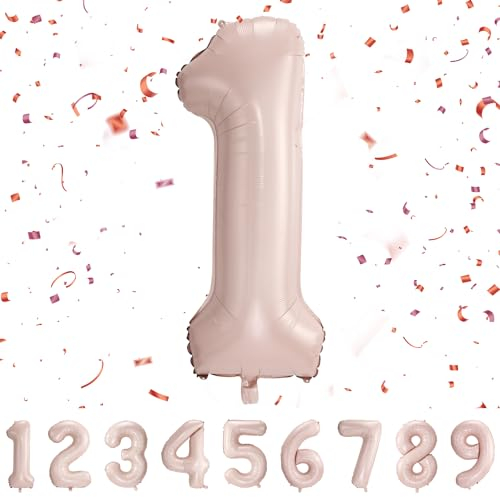 Number 1 Pastel Pink Balloon for Birthday Party Decoration, 40 Inch Giant Helium Foil Number for Boys Girls 1th Birthday, Anniversary Party Decor Supplies