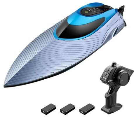 Hylukon Barco teledirigido, Lancha teledirigida 2.4G 45 km/h con función de reinicio de vuelco Luz LED, Barco eléctrico de alta velocidad Juguete para Niños Niños
