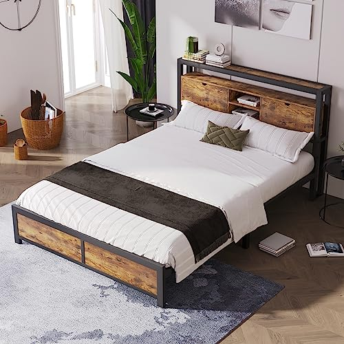 Metallbett 140 x 200 cm, Jugendbett Doppelbett mit Stauraum-Kopfteil und Metall Lattenrost, Kinderbett Metall Bettgestell Bettrahmen Gästebett Industrielles Bett für Schlafzimmer, Ohne Matratze