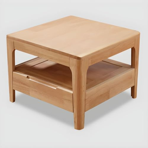 Moderner Couchtisch aus Holz mit 4 Beinen und Stauraum, rechteckiger Cocktailtisch, nordischer Couchtisch mit Schublade aus Massivholz, rechteckiger Aufbewahrungstisch, Holzscheit