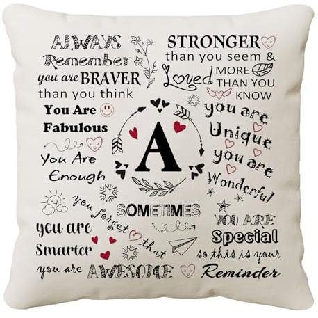 HKTNGEX Inspirational Throw Pillow Cover Gift,26 Letter Initial Alphabet A-Z Cushion Cover Pillowcase For Daughter Son Sisters Friends Colleague Birthday Christmas Graduation Reminder Home Decor (A)