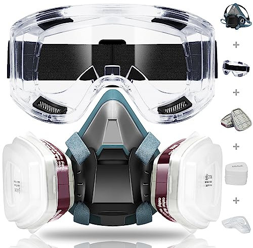 WOCVRYY Masque de Protection Demi Masque Réutilisable avec Filtres et Lunettes de Protection Idéal pour Peinture Ponçage et Travaux du Bois