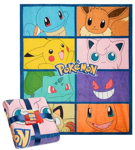 Pokemon Soft Fleece Bed Blanket, Warm Bed Throw 150 x 130cm for Sofa Cosy Bedroom Accessories Sleepover, Anime Gifts for Kids